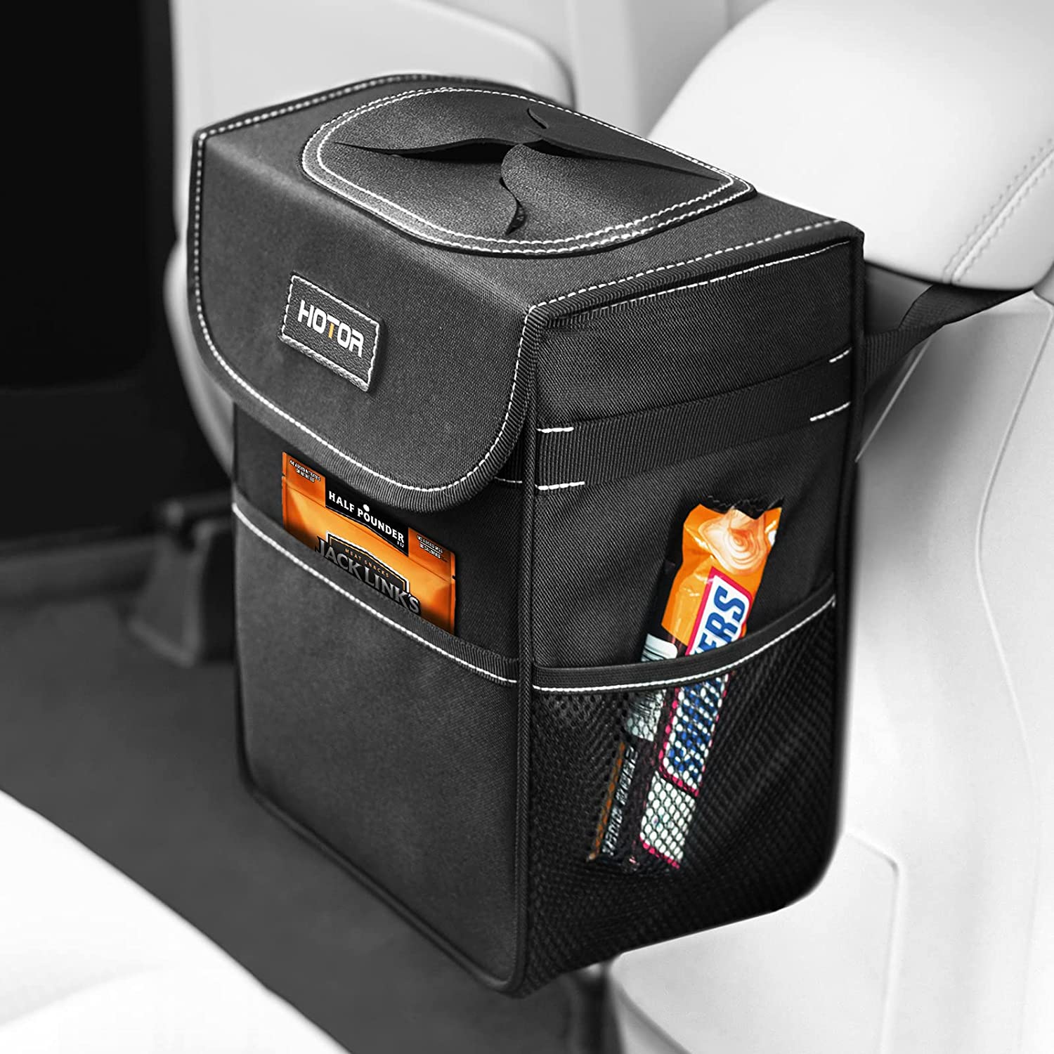 HOTOR Car Trash Can with Lid and Storage Pockets, 100% Leak-Proof Organizer  - Corotos